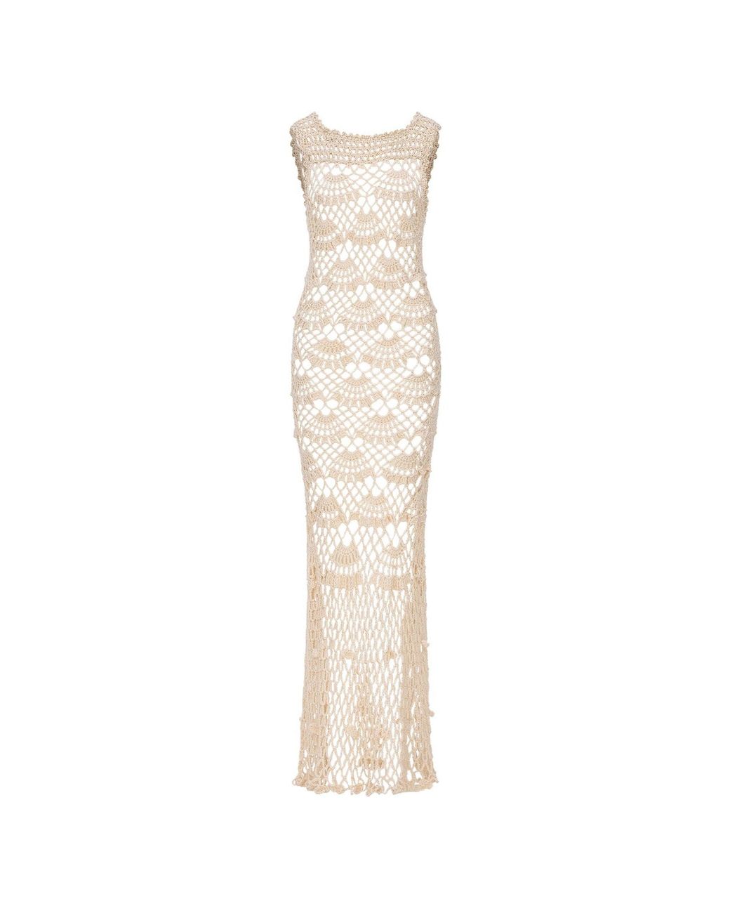Andreeva Natural Pearl Handmade Maxi Crochet Dress