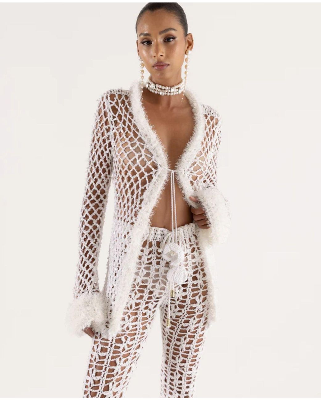 Andreeva White Vanilla Handmade Crochet Pants