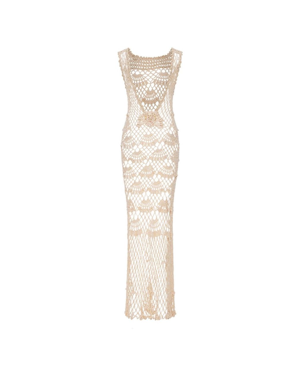 Andreeva Natural Pearl Handmade Maxi Crochet Dress
