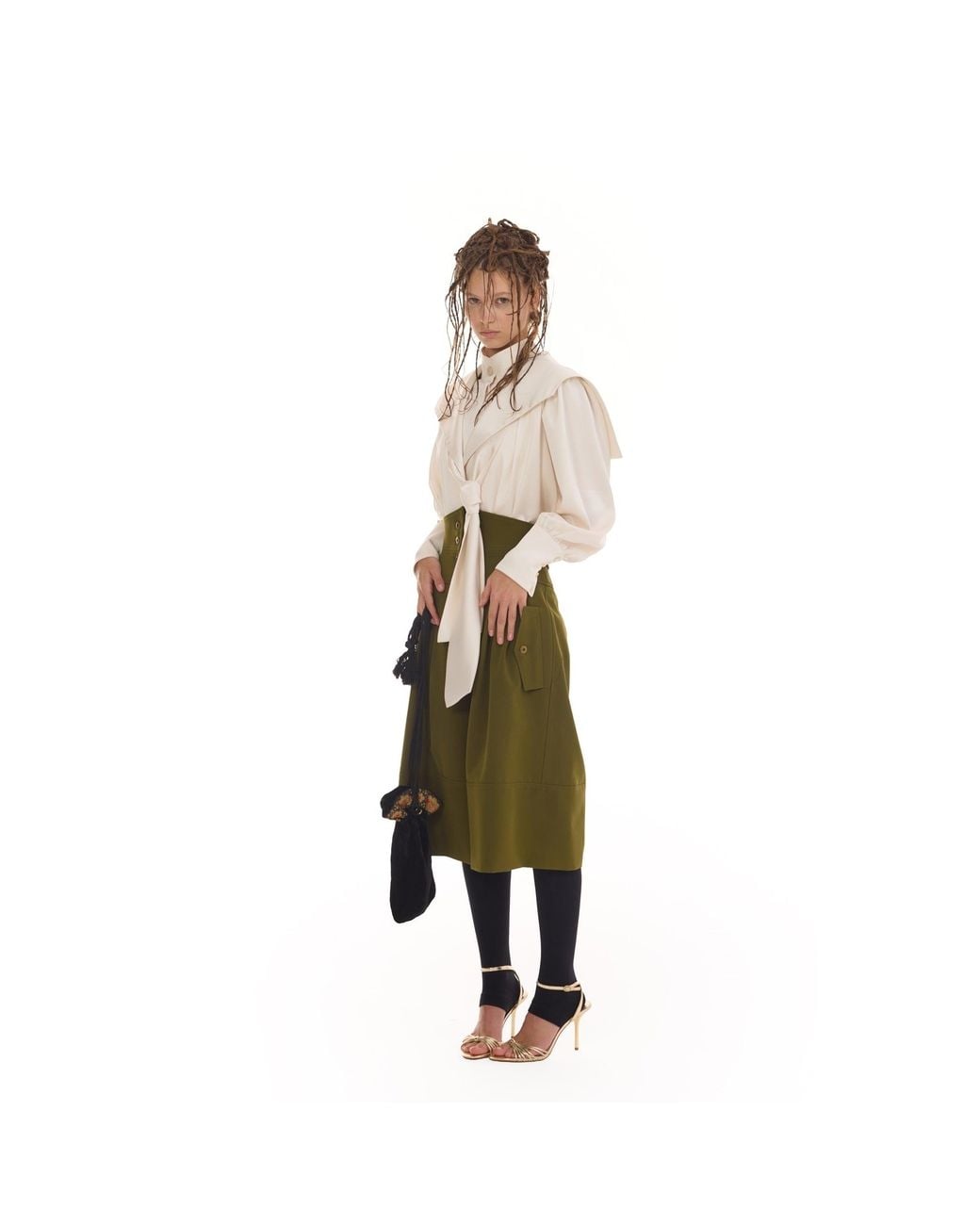 Julia Allert Green High-Waisted Cargo Culotte Shorts