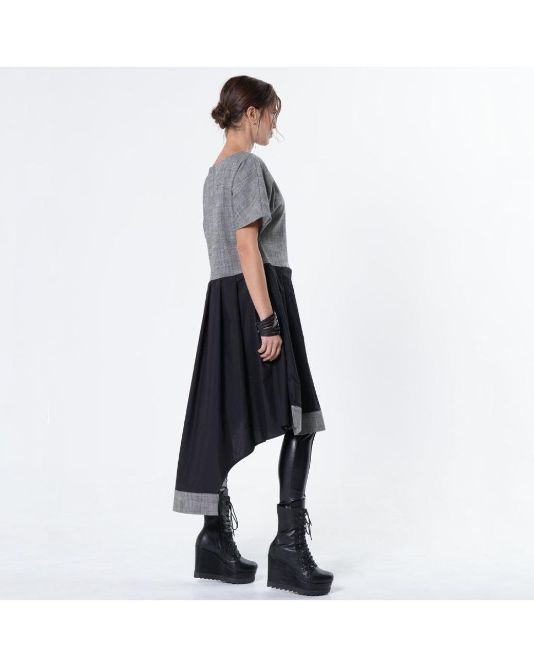 Metamorph Black Two-Toned Asymmetrical Denim Tunic Dress