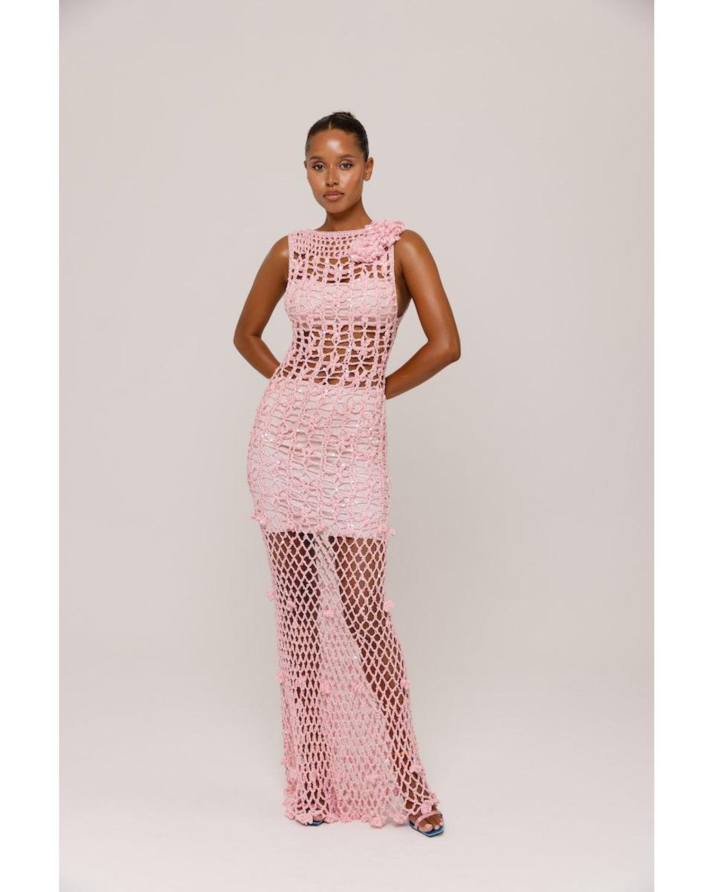 Andreeva Pink Vanilla Handmade Maxi Crochet Dress