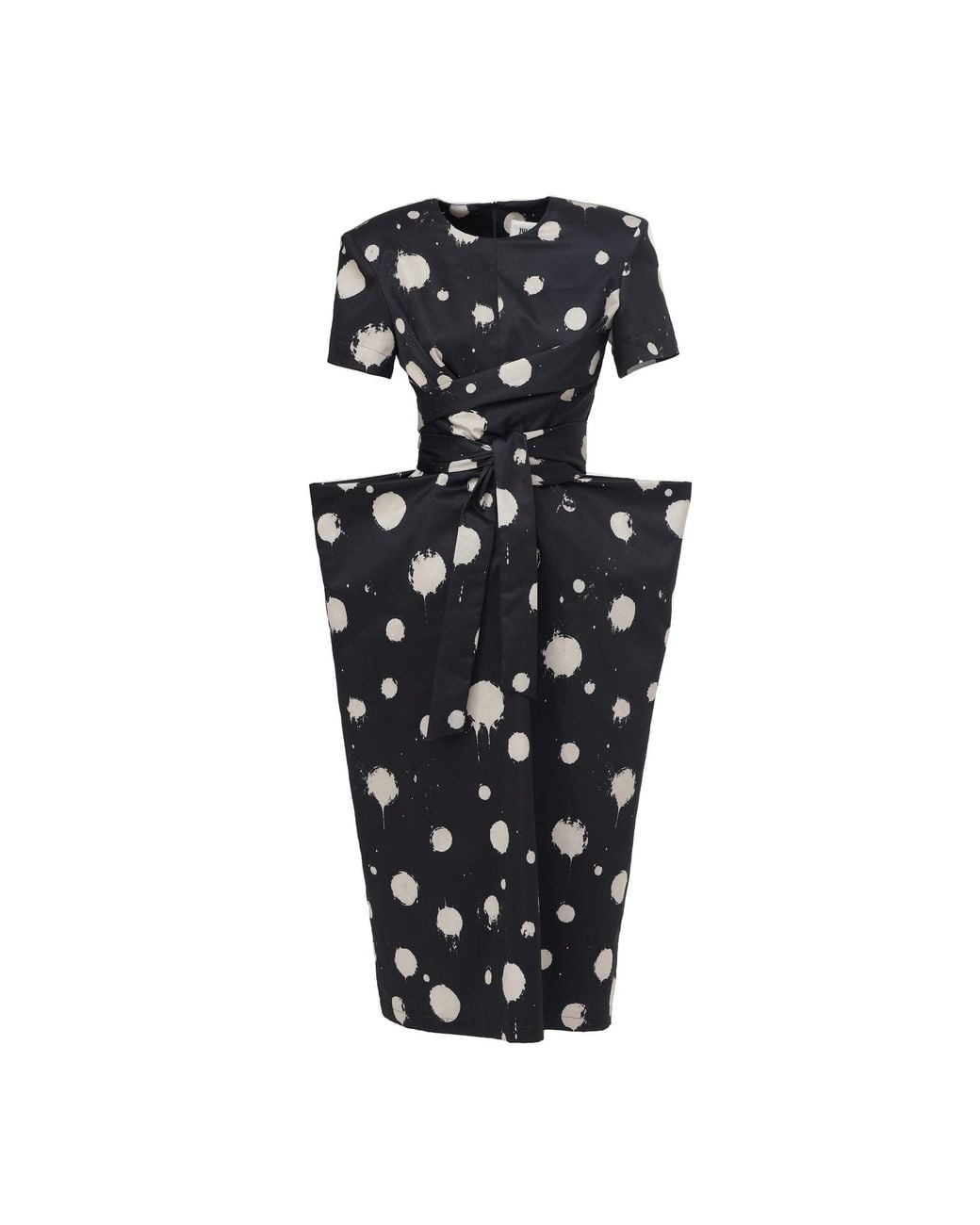 Julia Allert Black Polka Dot Midi Dress With Belt