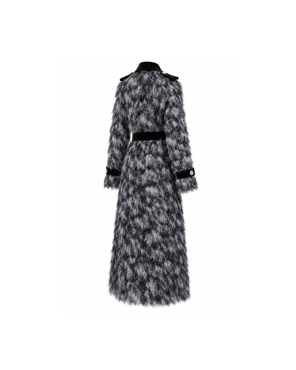 Julia Allert Black Textured Velvet-Detail Long Coat