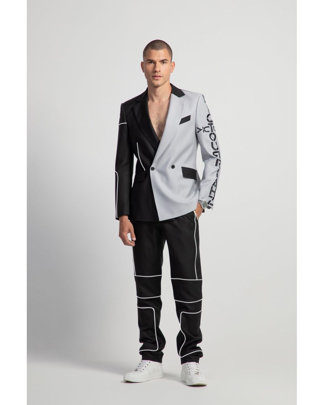 VICTOURRIAHZ Black Reflective Lined Tailored Jacket for men