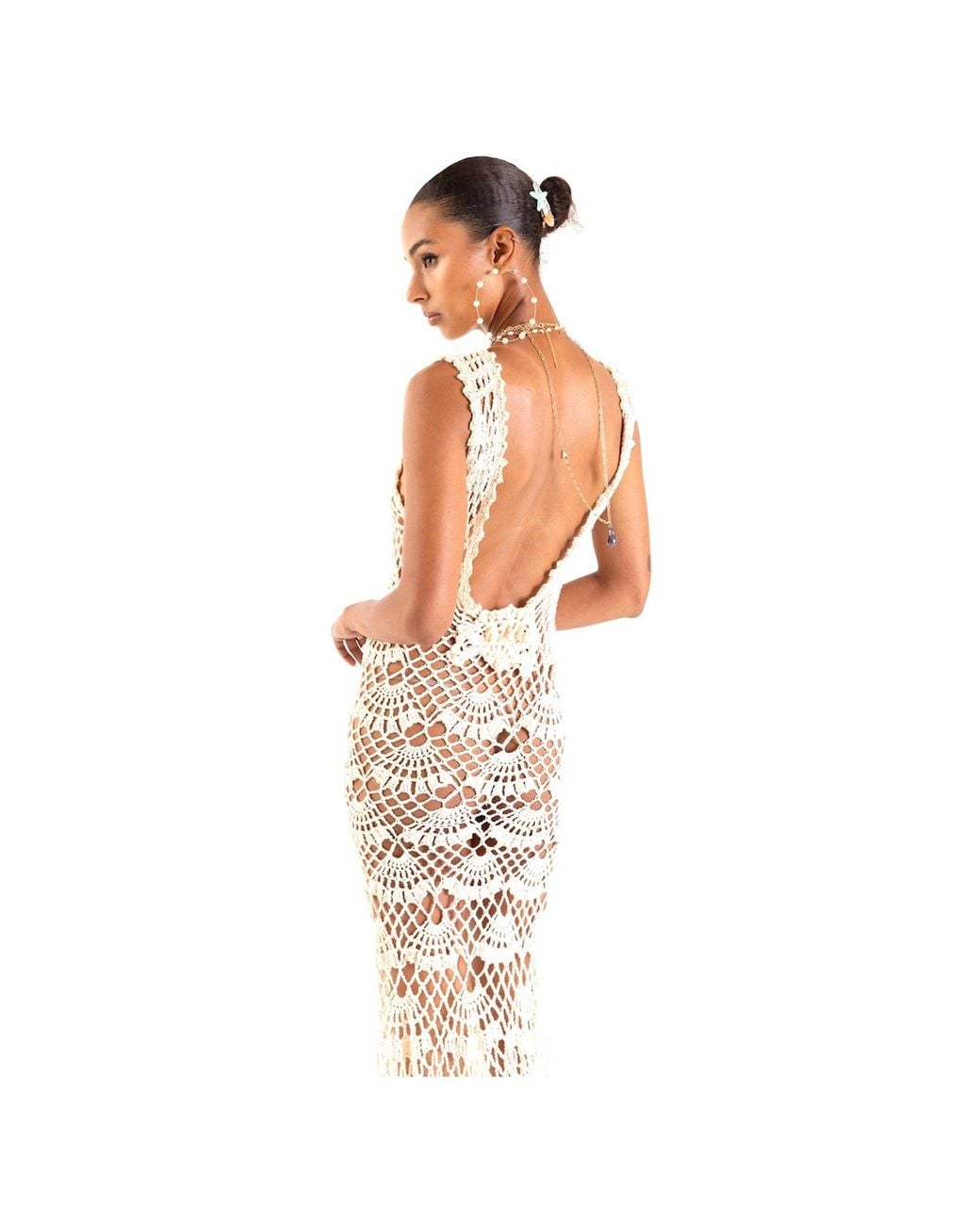 Andreeva Natural Pearl Handmade Maxi Crochet Dress