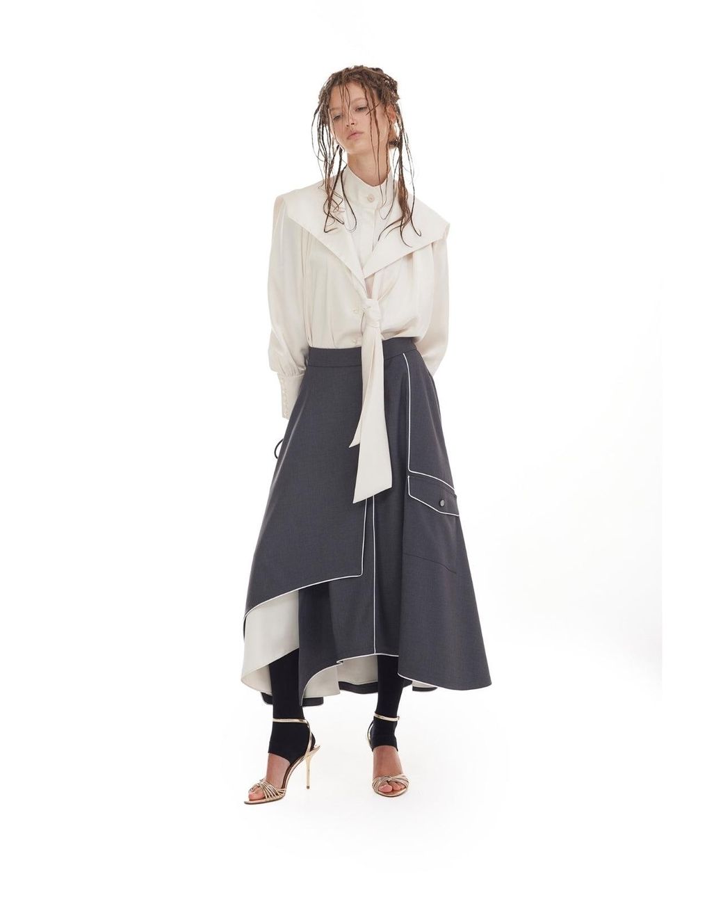 Julia Allert Blue Tailored Asymmetrical Midi Skirt