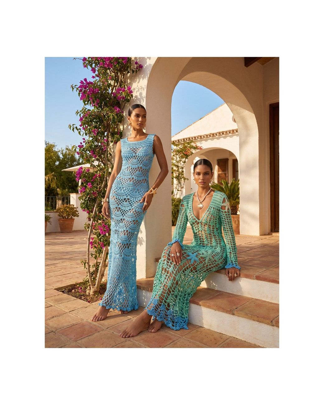Andreeva Blue Aqua Marine Handmade Maxi Cover-Up Dress