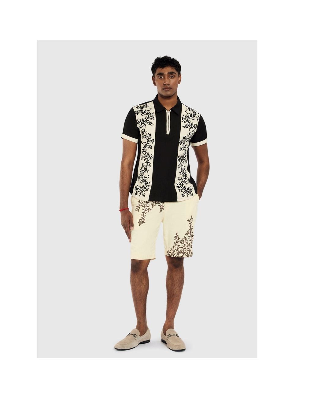 International Appeal Black Floral-Embroidered Panel Shirt
