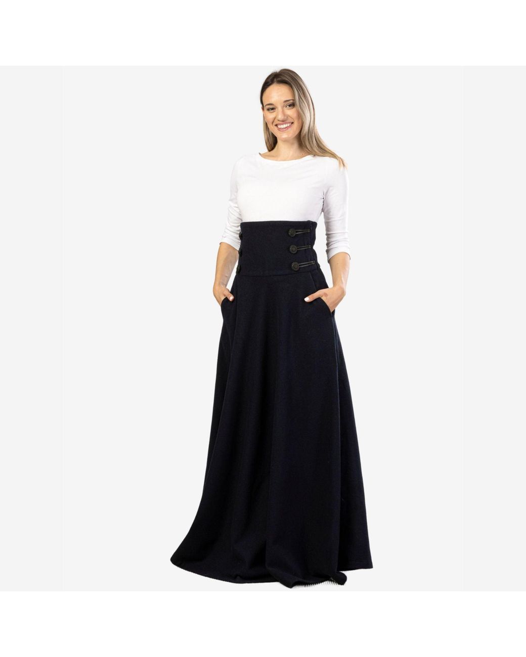 Nikka Place Blue "Rose" Dark Wool Maxi Skirt