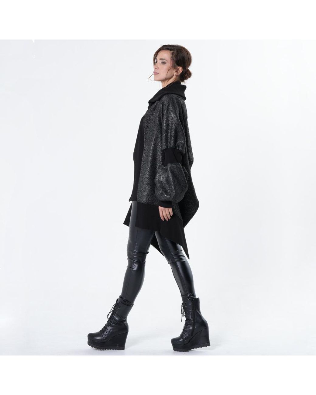 Metamorph Black Extravagant Asymmetrical Metallic Cardigan