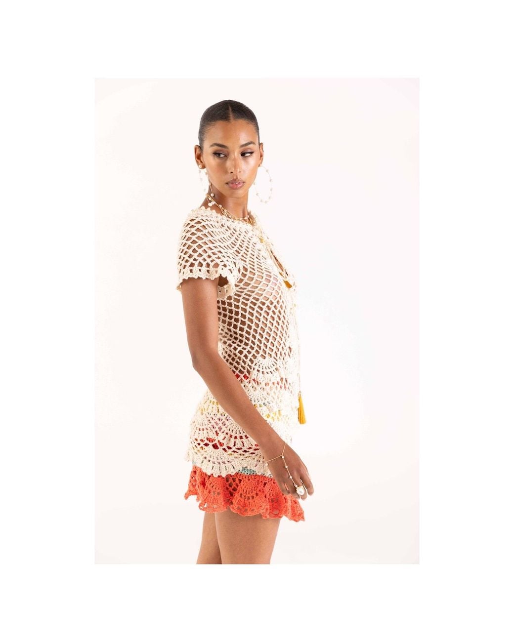 Andreeva Red Coral Reef Handmade Crochet Mini Skirt