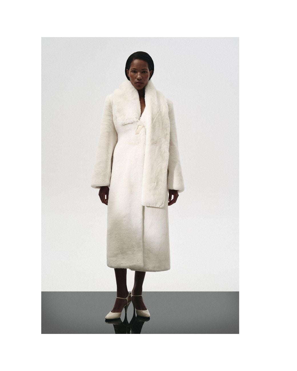 KRIS MARAN Natural Fur Maxi Coat With Shawl Collar