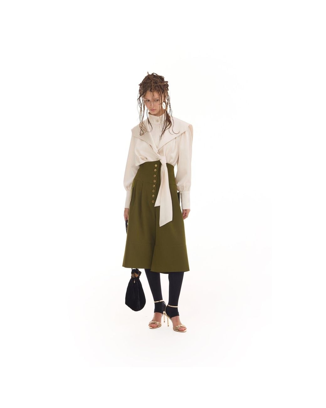 Julia Allert Green High-Waisted Cargo Culotte Shorts