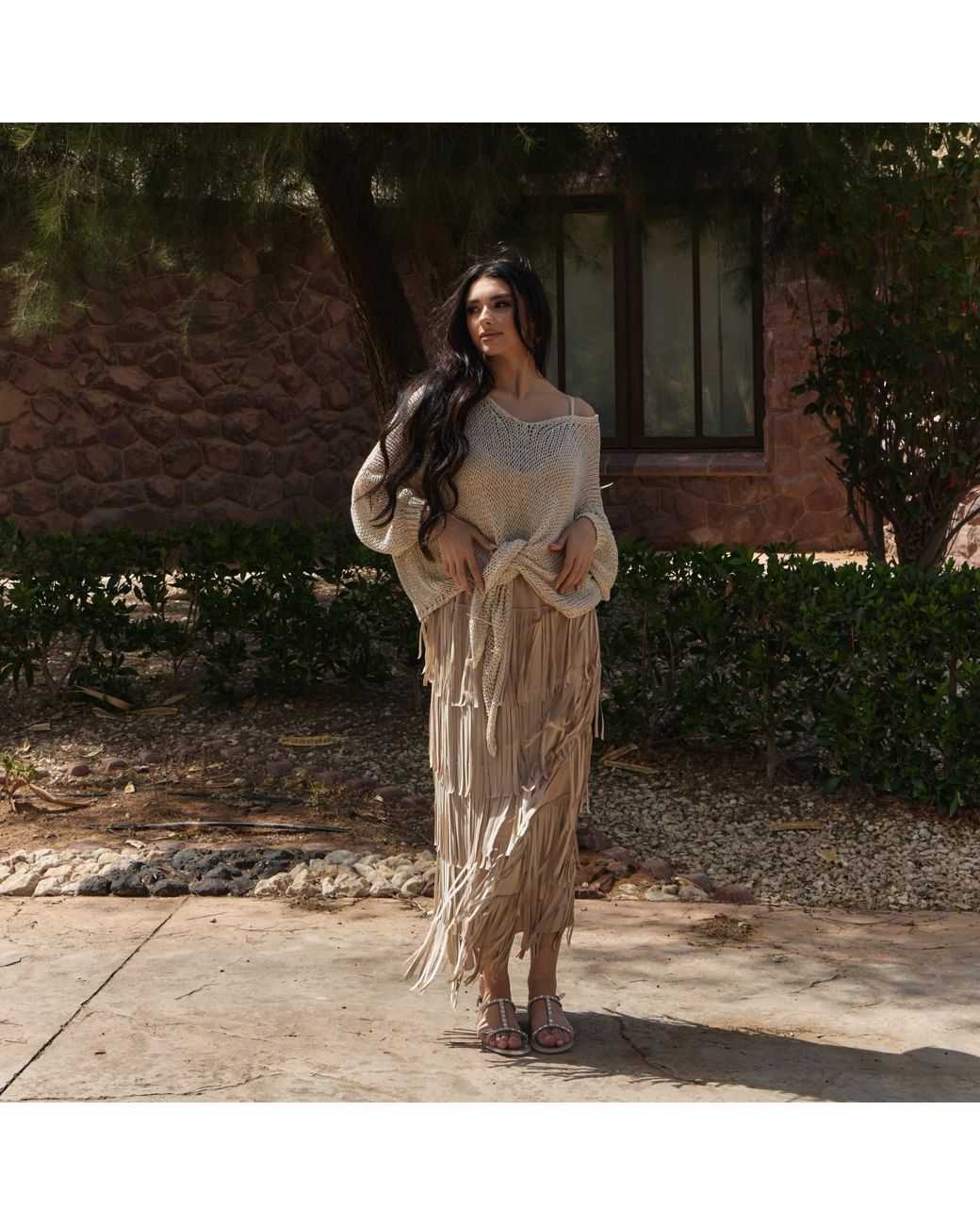 SILKERA Natural Silk Fringe Skirt & Crochet Top Set