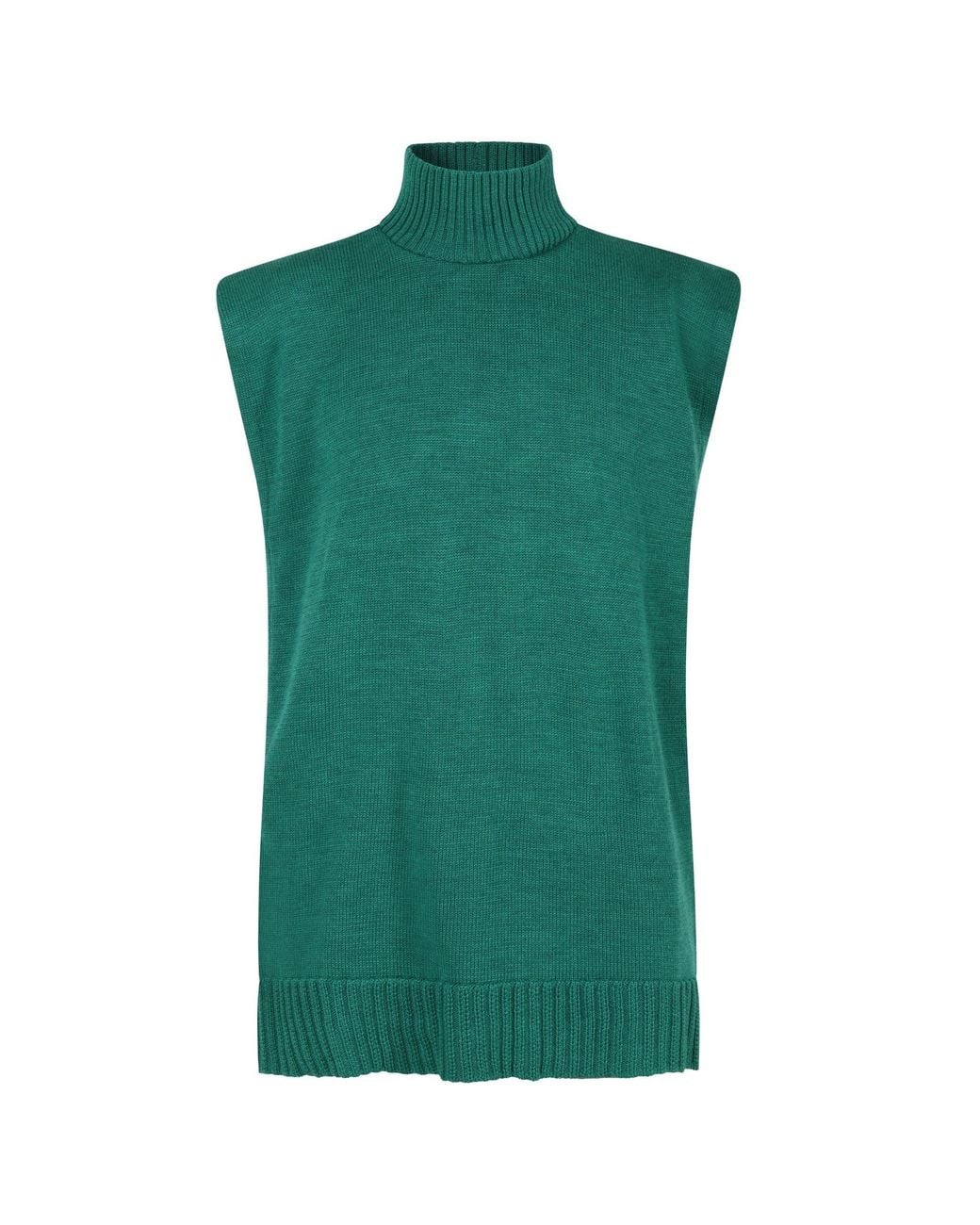 DIVINE HARMONIE Green Emerald Merino Wool Turtleneck Poncho