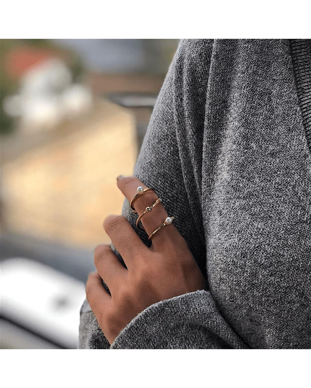 LINYA JEWELLERY Metallic Spiral Pearl Ring