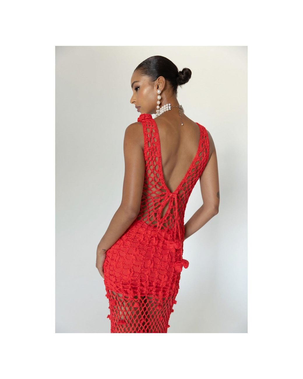 Andreeva Red Cherry Handmade Maxi Crochet Dress