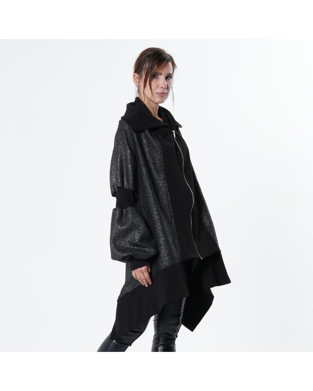Metamorph Black Extravagant Asymmetrical Metallic Cardigan