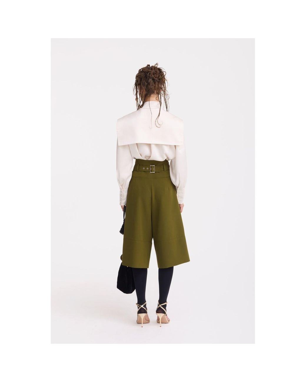 Julia Allert Green High-Waisted Cargo Culotte Shorts
