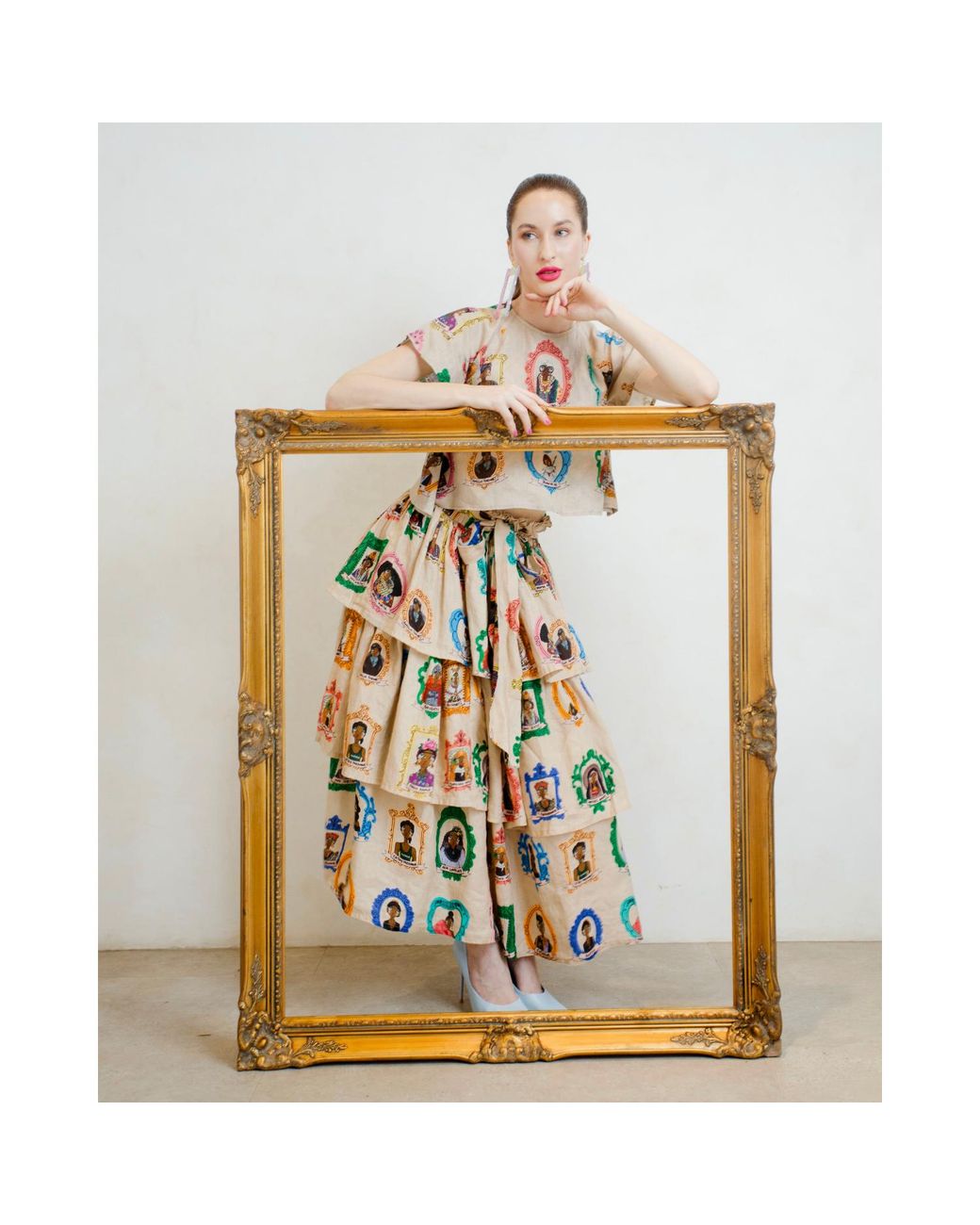 A.nty Story Green Layered Midi Skirt With Bow Tie Waist