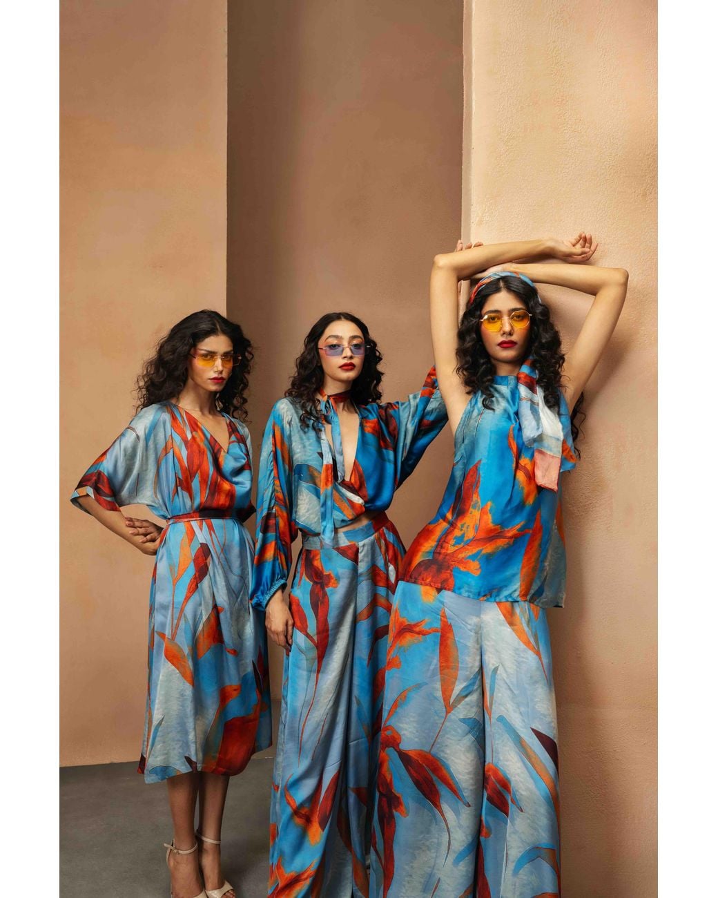 IEVA Blue Multicolour Cowl Midi Dress With Sequins