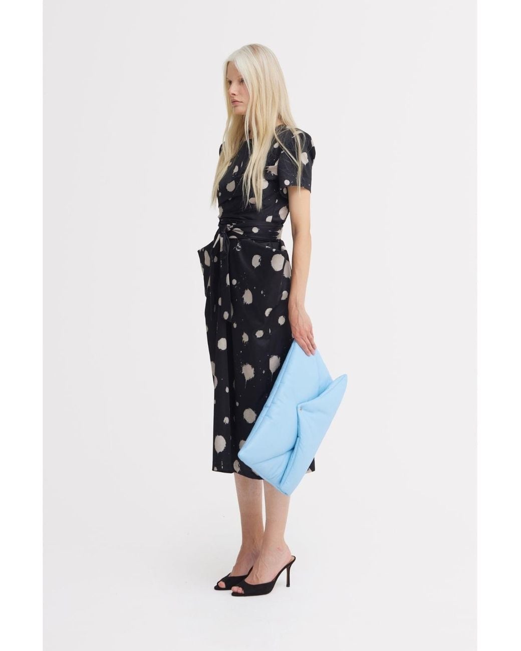 Julia Allert Black Polka Dot Midi Dress With Belt