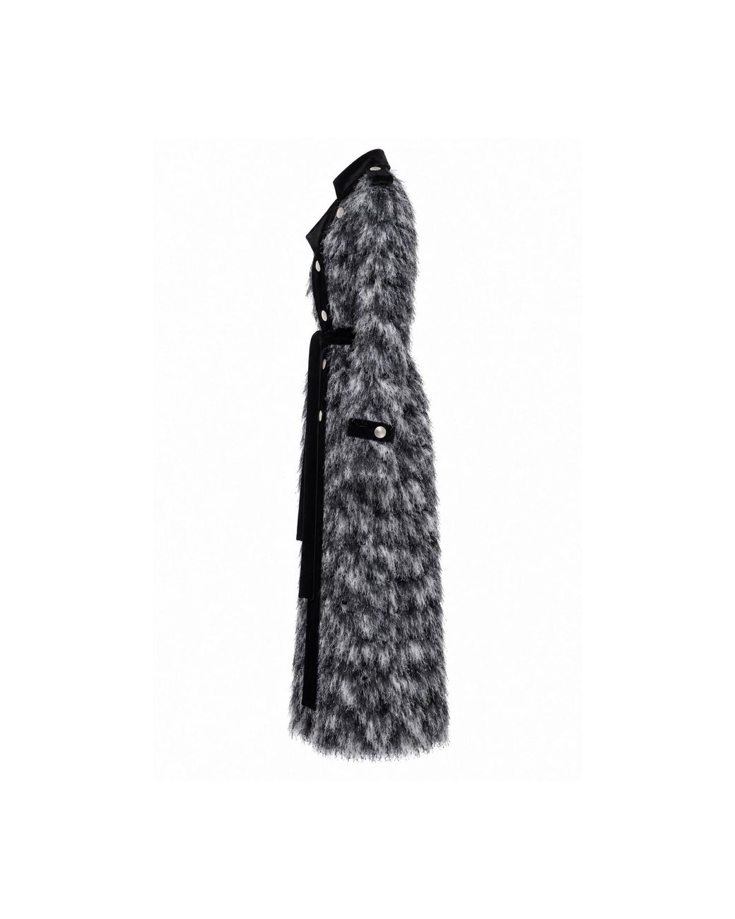 Julia Allert Black Textured Velvet-Detail Long Coat