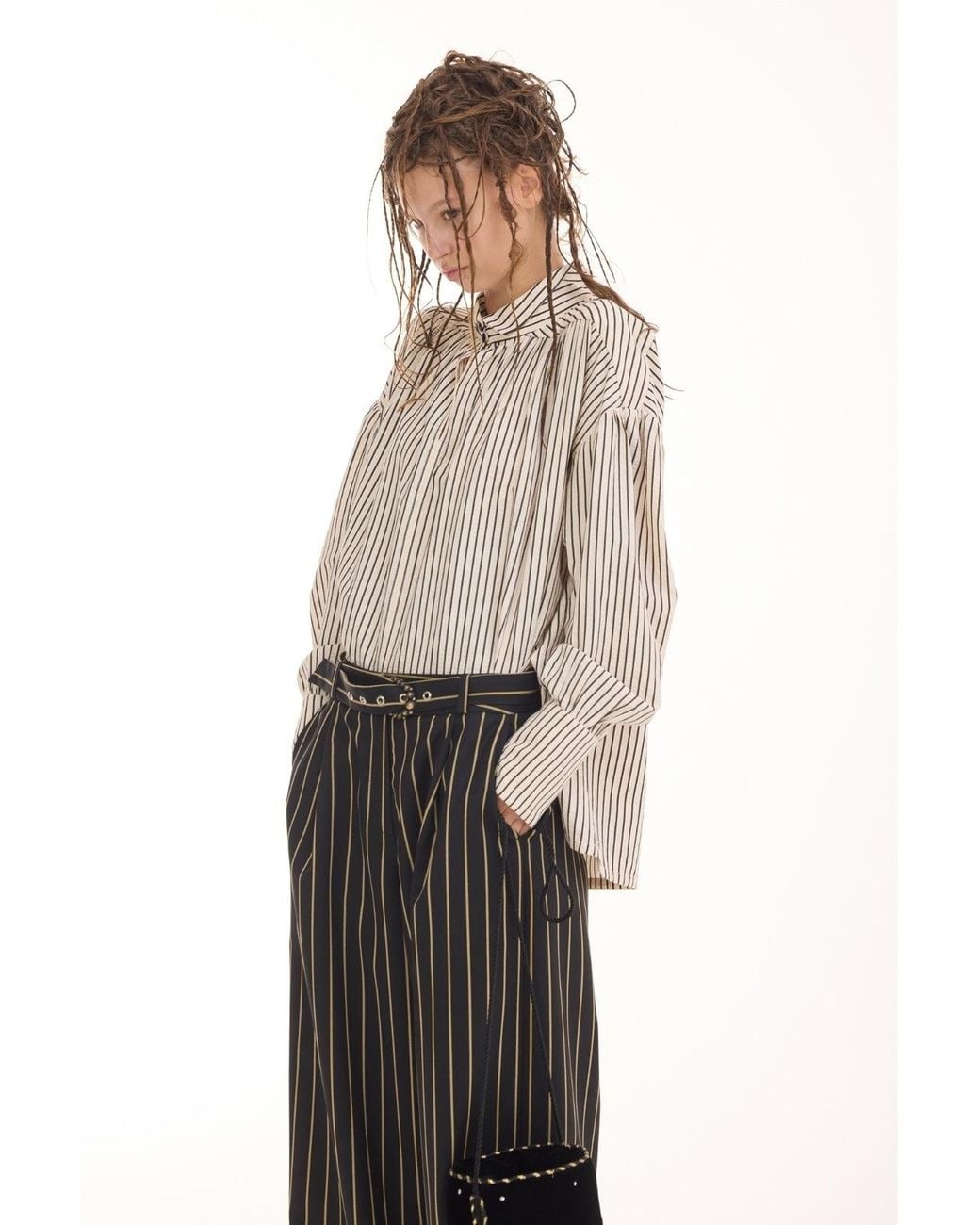 Julia Allert Natural Striped Oversized Long Sleeve Blouse