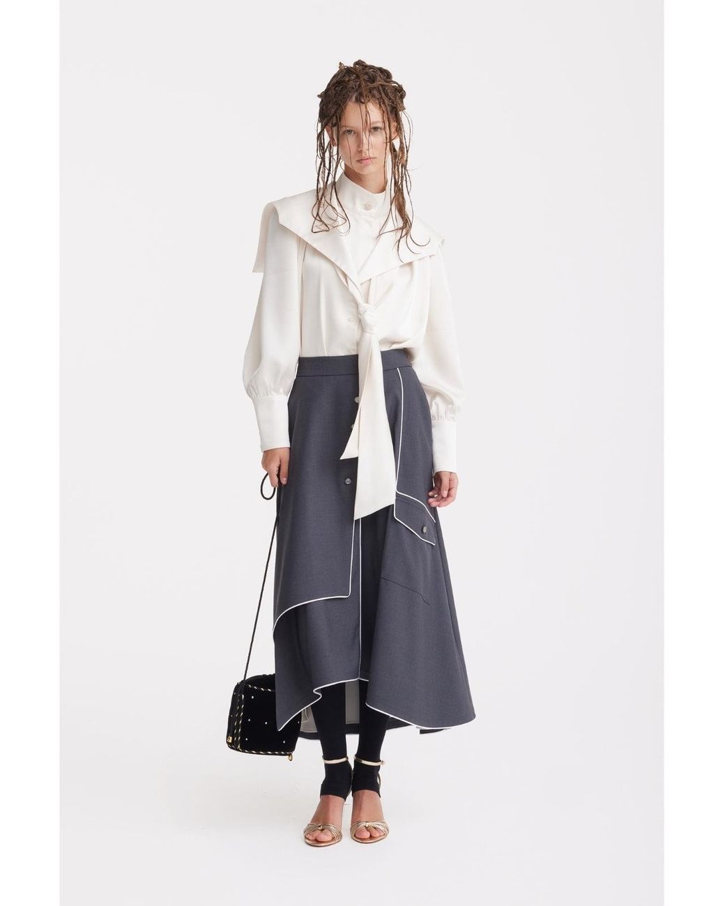 Julia Allert Blue Tailored Asymmetrical Midi Skirt