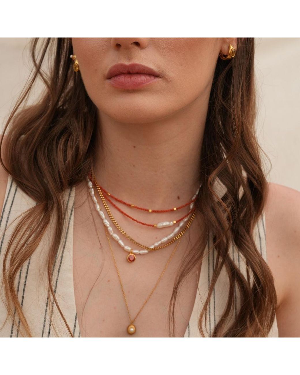 LINYA JEWELLERY Metallic Mira Coral Beaded Necklace With Accents