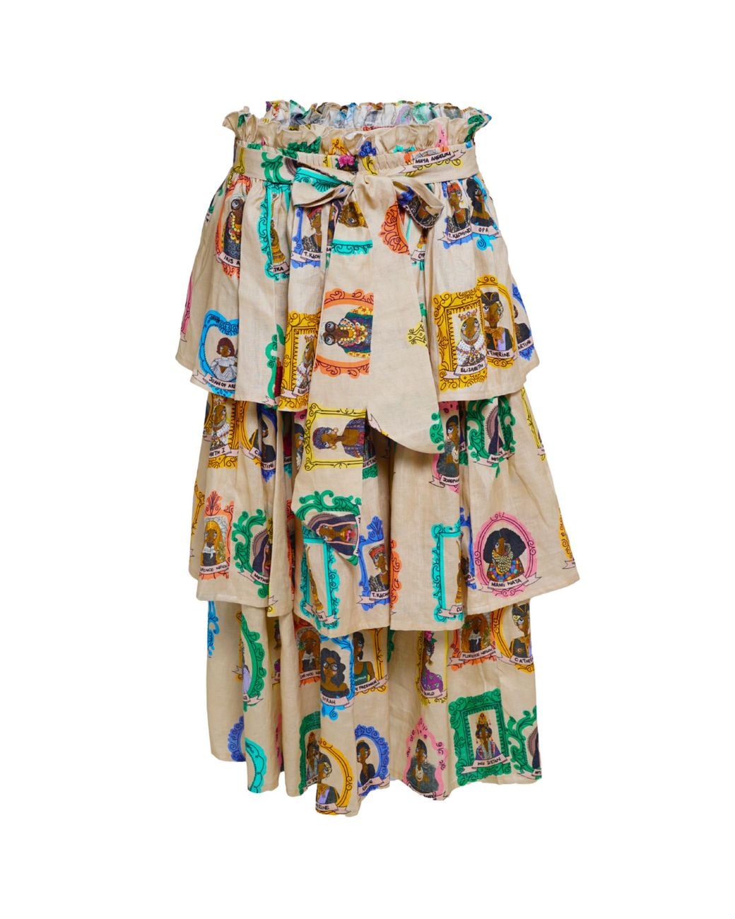 A.nty Story Green Layered Midi Skirt With Bow Tie Waist