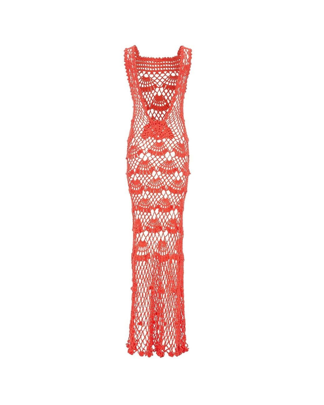 Andreeva Red Coral Shell Handmade Maxi Crochet Dress