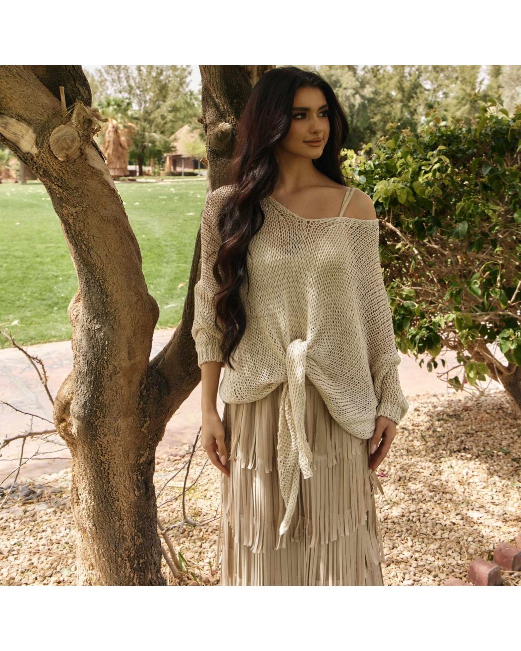SILKERA Natural Silk Fringe Skirt & Crochet Top Set