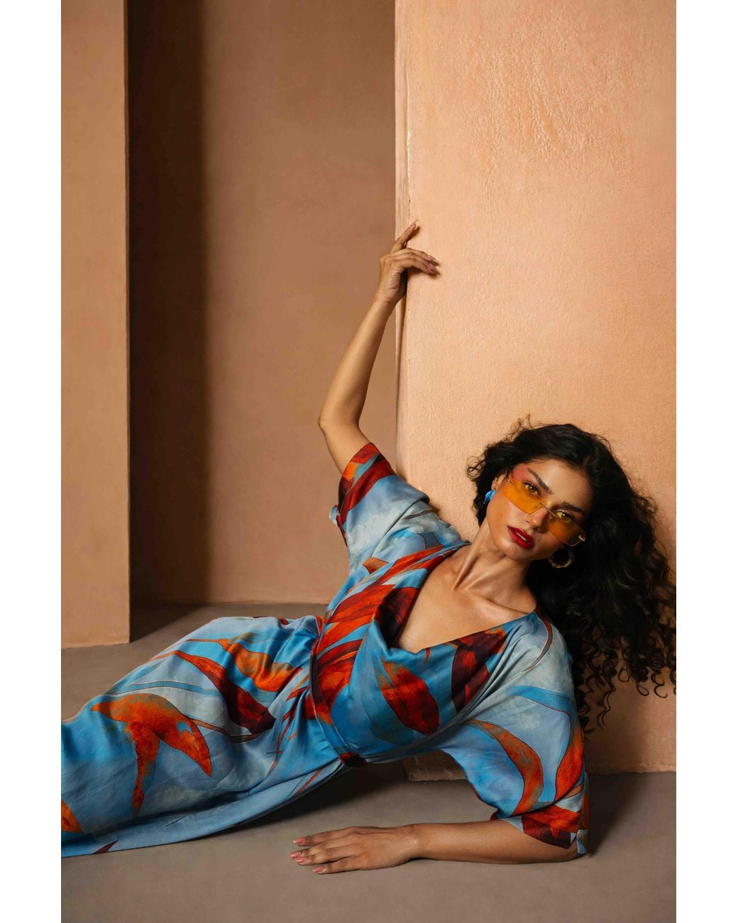 IEVA Blue Multicolour Cowl Midi Dress With Sequins