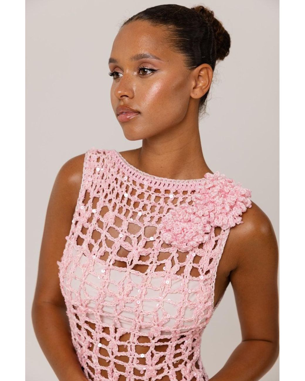 Andreeva Pink Vanilla Handmade Maxi Crochet Dress