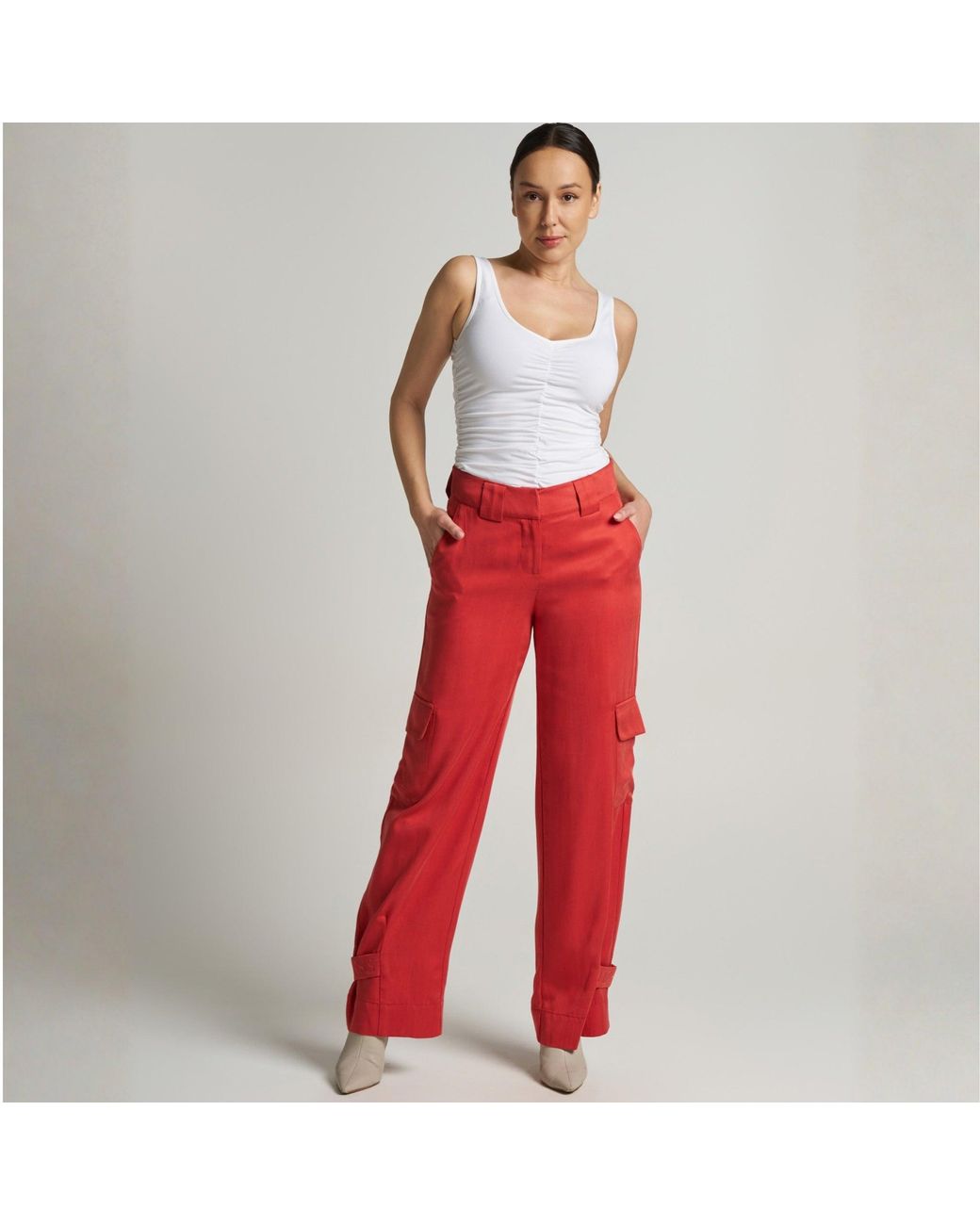 LIZ SKORSIS Red Rena Cargo Pants