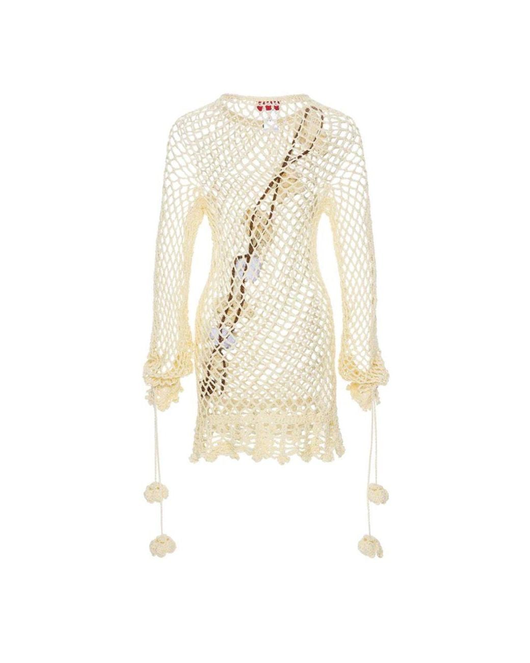 Andreeva Natural Long Sleeve Vanilla Handmade Crochet Top-Dress