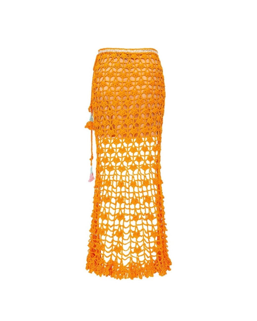 Andreeva Orange California Poppy Handmade Crochet Midi Skirt