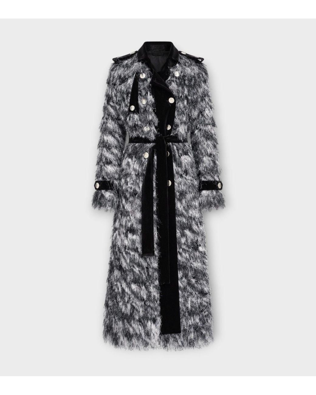 Julia Allert Black Textured Velvet-Detail Long Coat