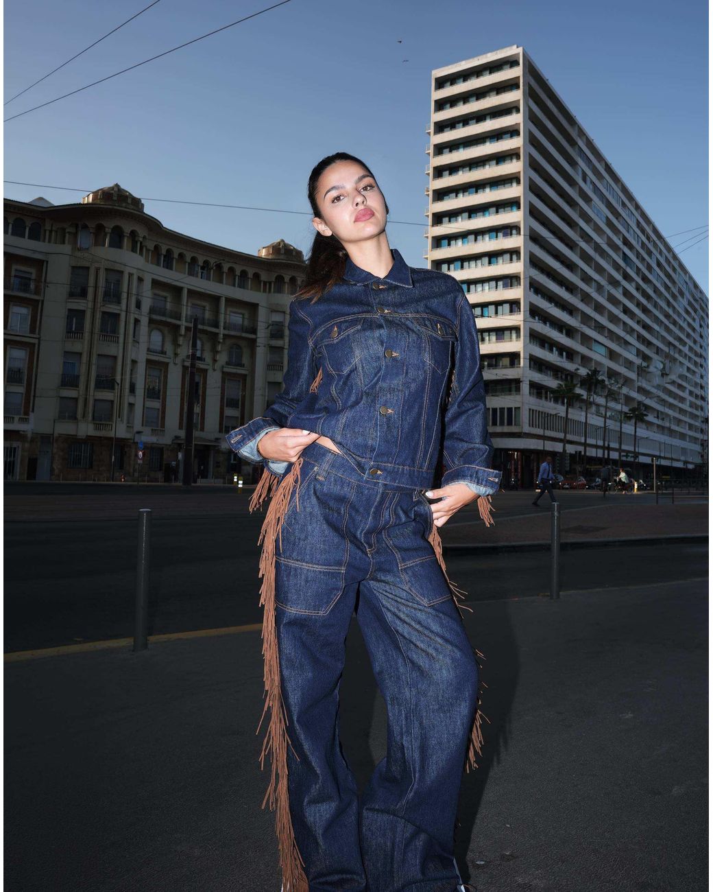 SOEUR & FRÈRES Blue Dark Wide-Leg Fringe Denim Pants