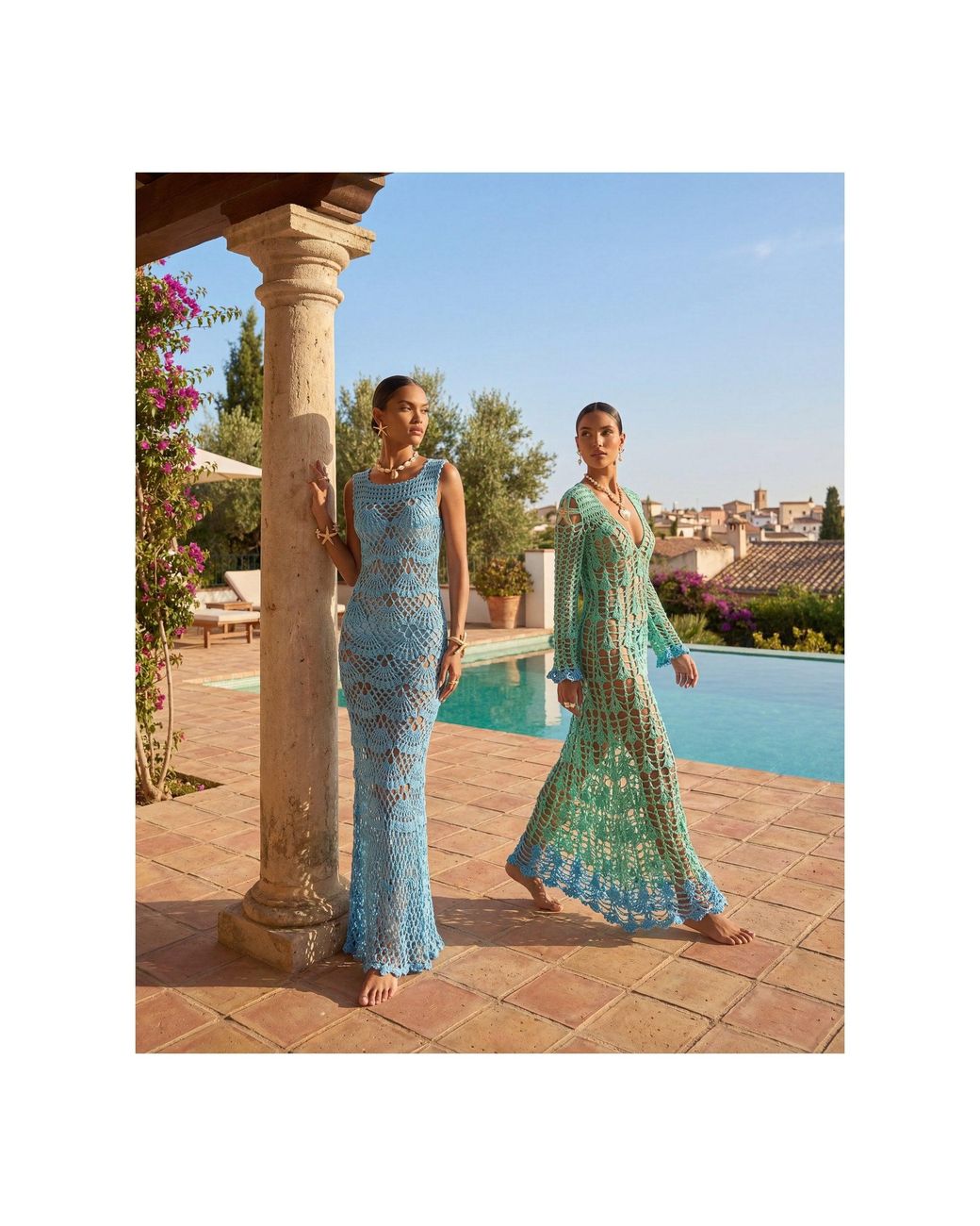 Andreeva Blue Aqua Marine Handmade Maxi Cover-Up Dress