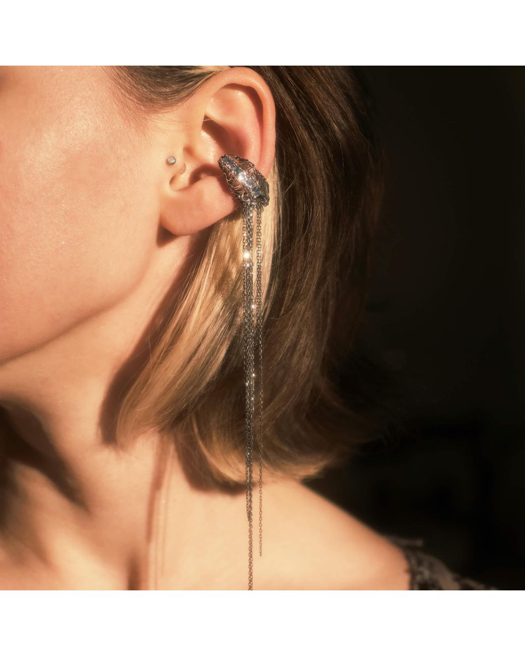 ELANIC GALLERY White Greatness Gone Earcuff With Chains