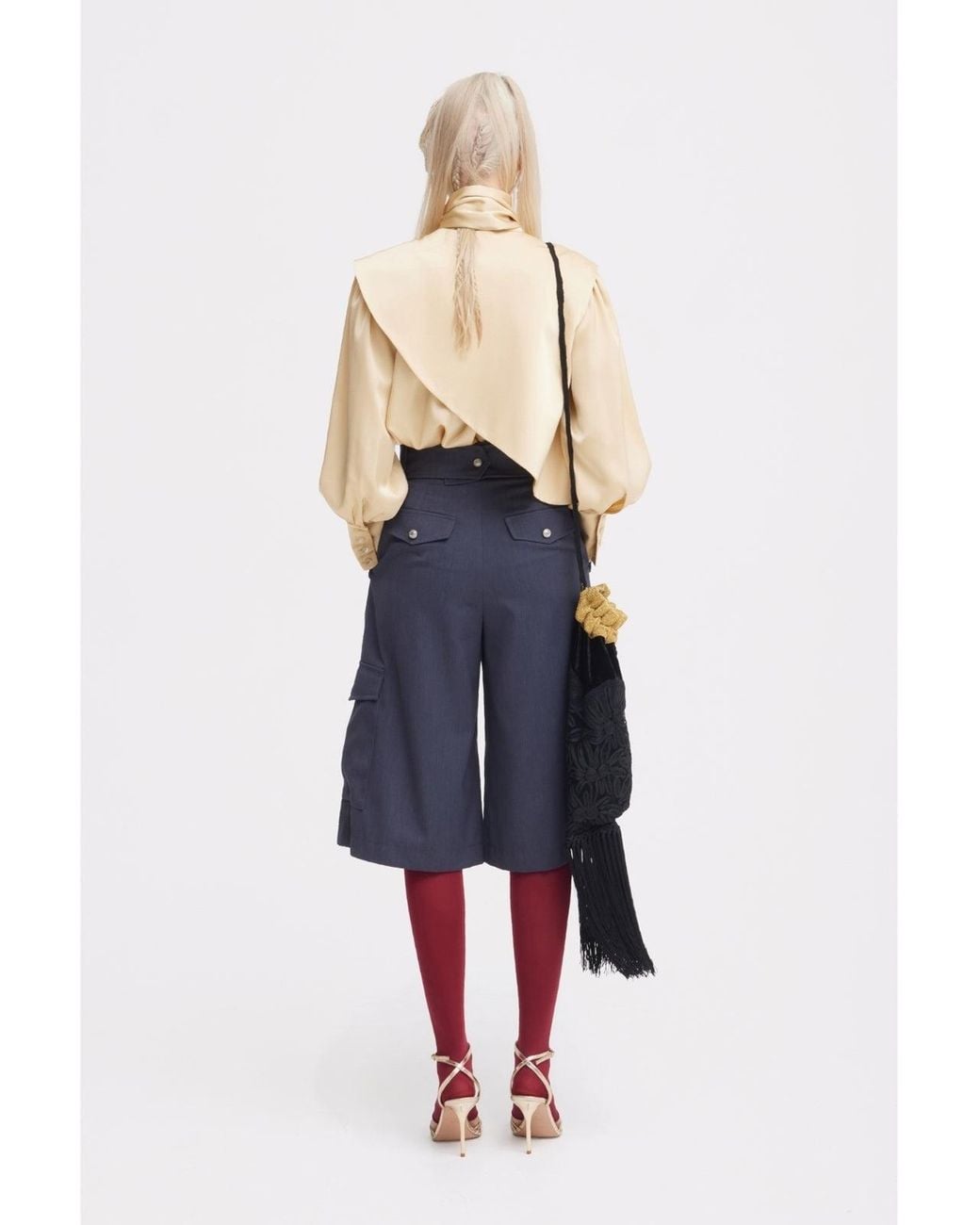 Julia Allert Natural Draped High-Neck Silk Organza Blouse