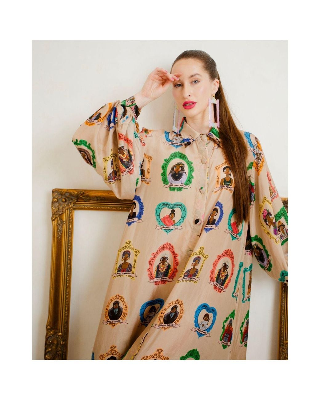 A.nty Story Blue Collared Balloon Sleeve Midi Dress