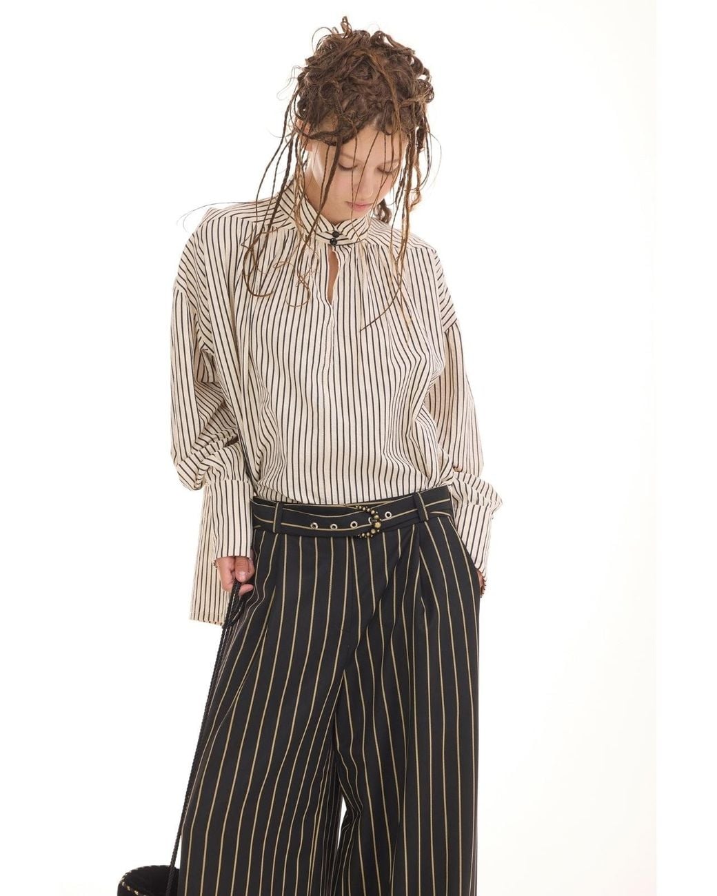 Julia Allert Natural Striped Oversized Long Sleeve Blouse