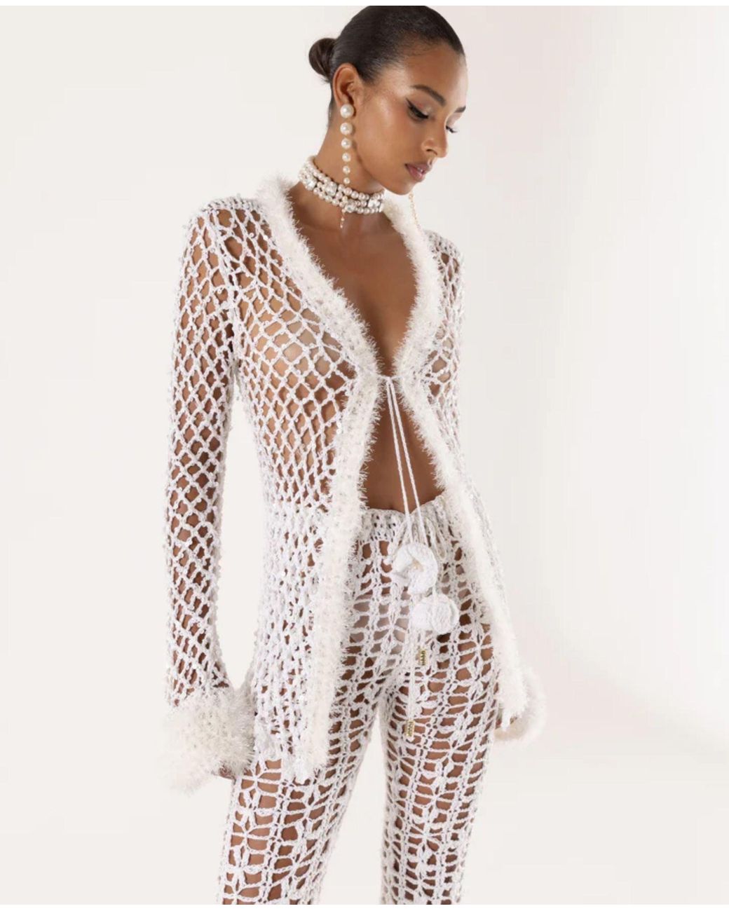 Andreeva White Vanilla Handmade Crochet Pants