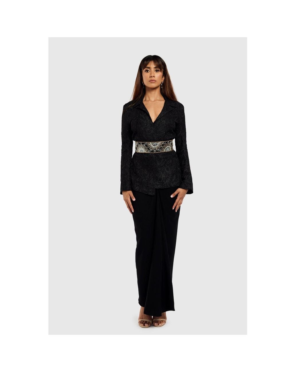 International Appeal Black Paisley Textured Blazer