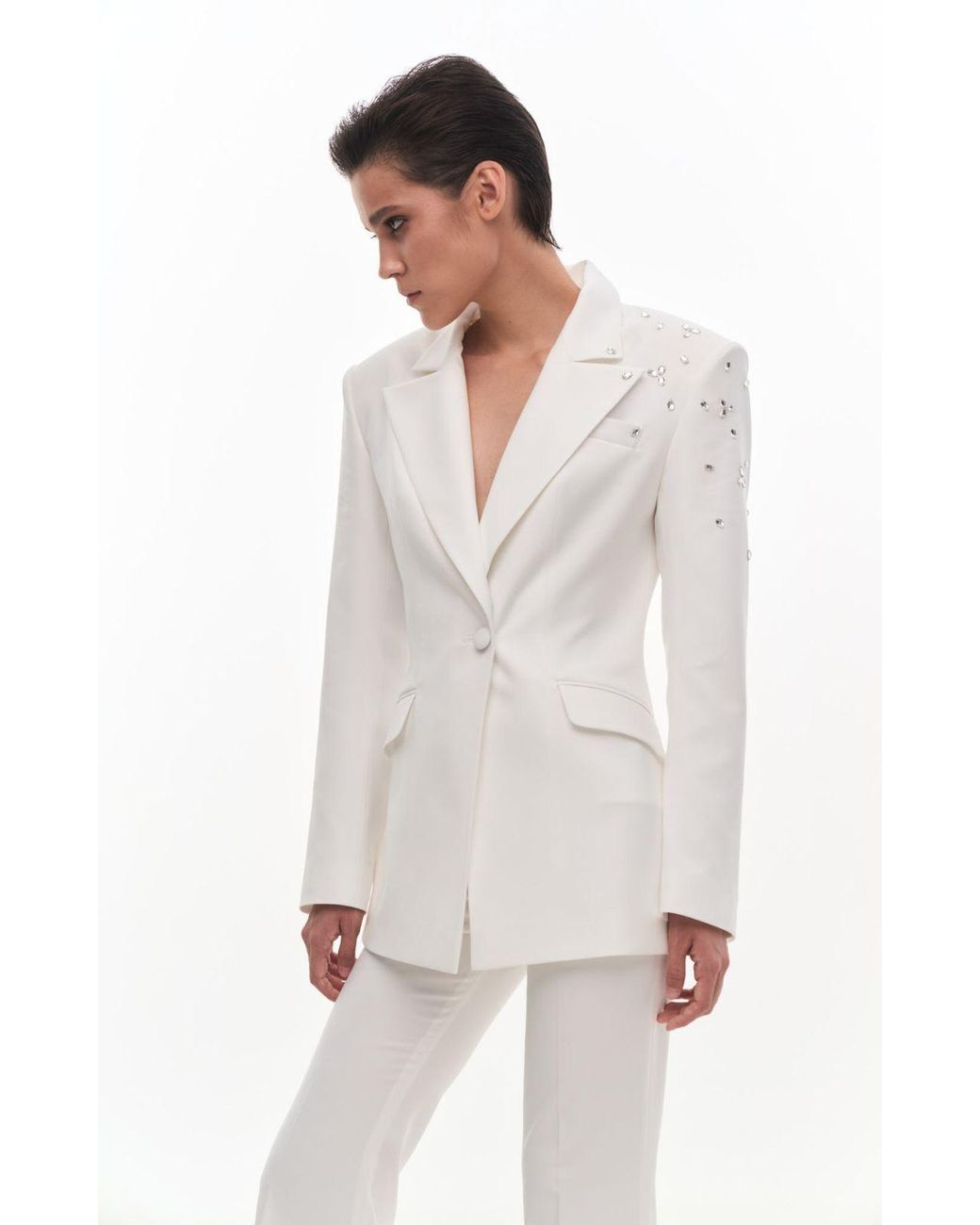 KRIS MARAN White Crystal Decorated Blazer