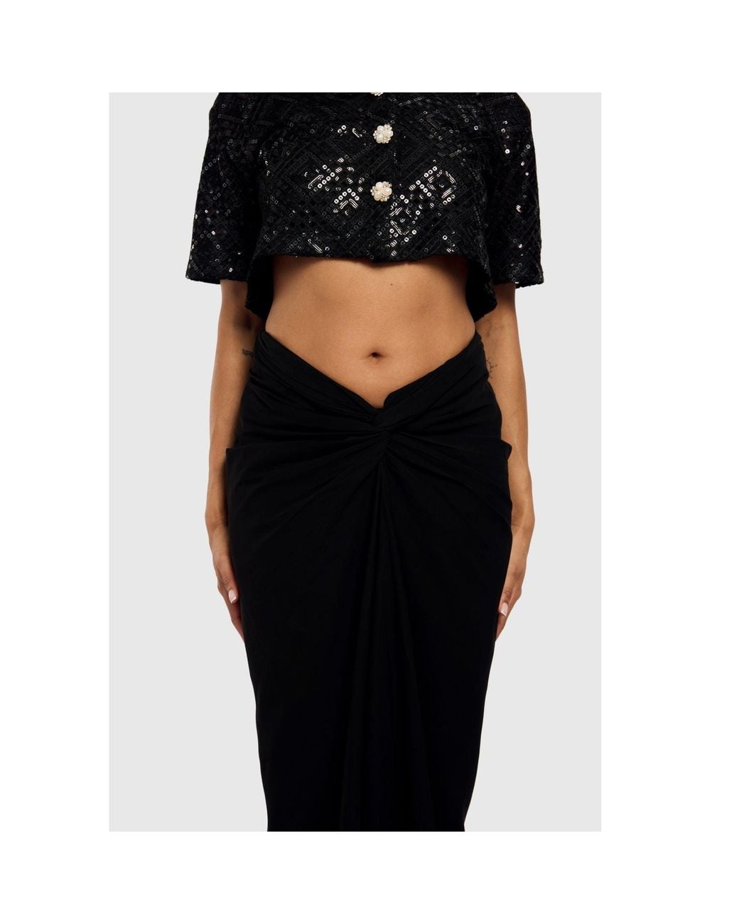 International Appeal Black Sari-Draped Maxi Skirt